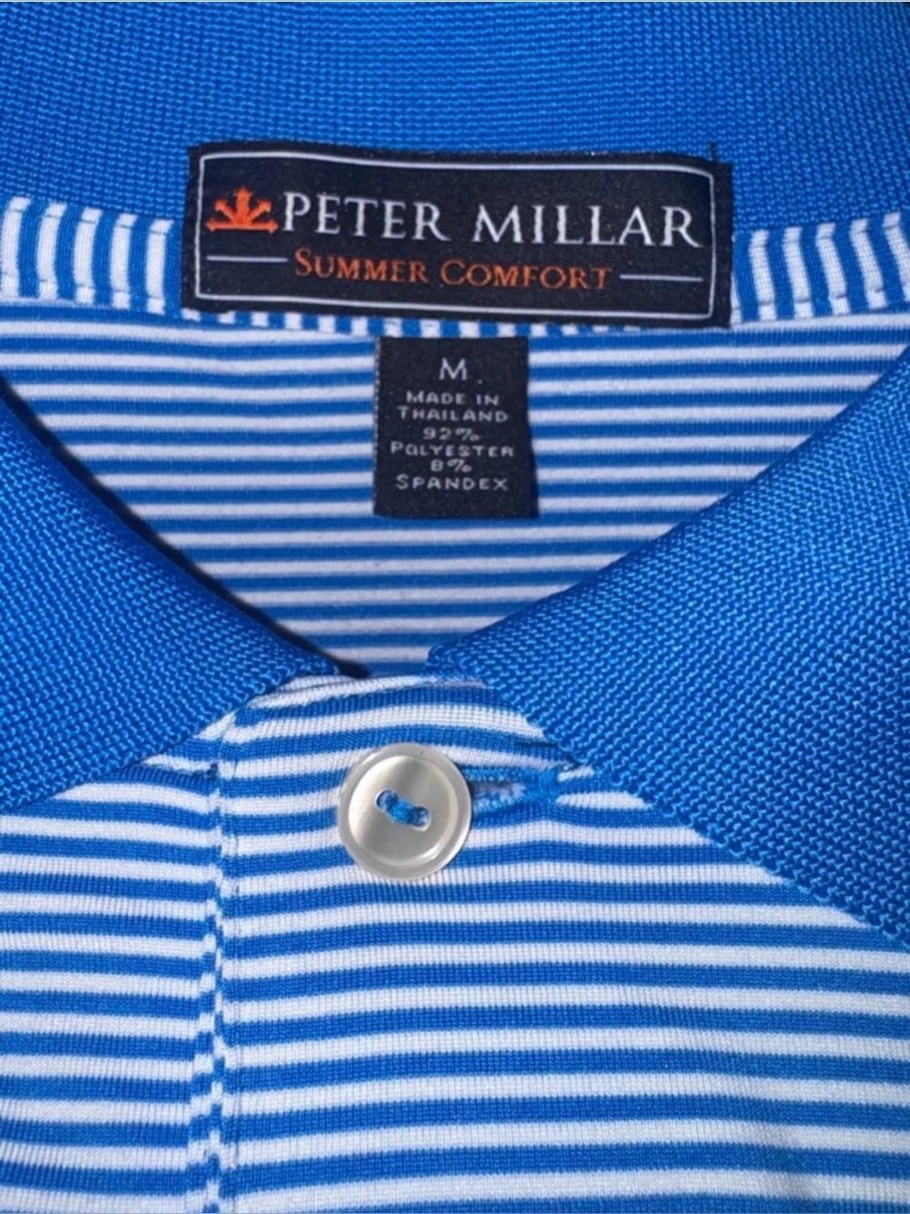 Peter Millar Summer Comfort Polo M Blue Stripe Mountain Logo